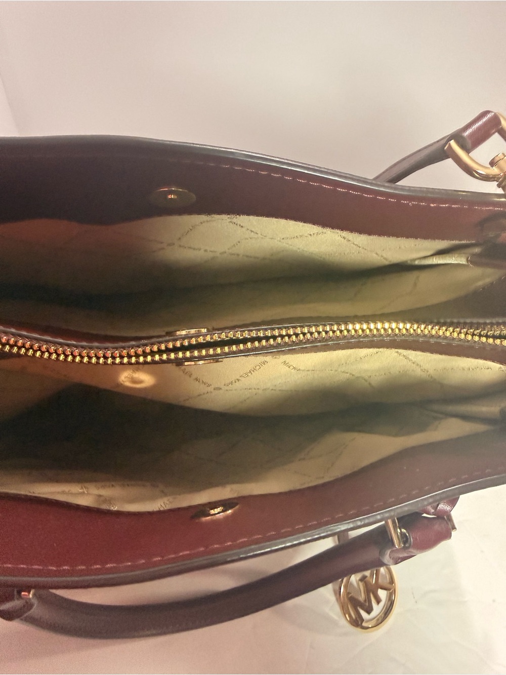 Michael Kors Wine Saffiano Leather Satchel with Gold Hardware - Picture 12 of 13